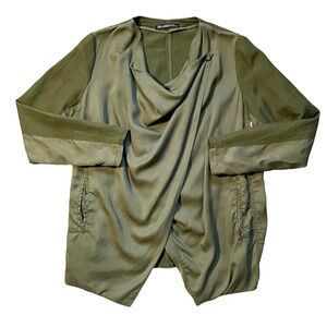 Blank NYC Olive Green Lyocell Linen Blend Draped Jacket Cardigan Size Medium